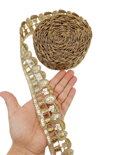 Gold Sequins Trim 3 Yard Decorative Embroidered Laces Sari Border Costume Dresses Ribbon Crafting Sewing Tape